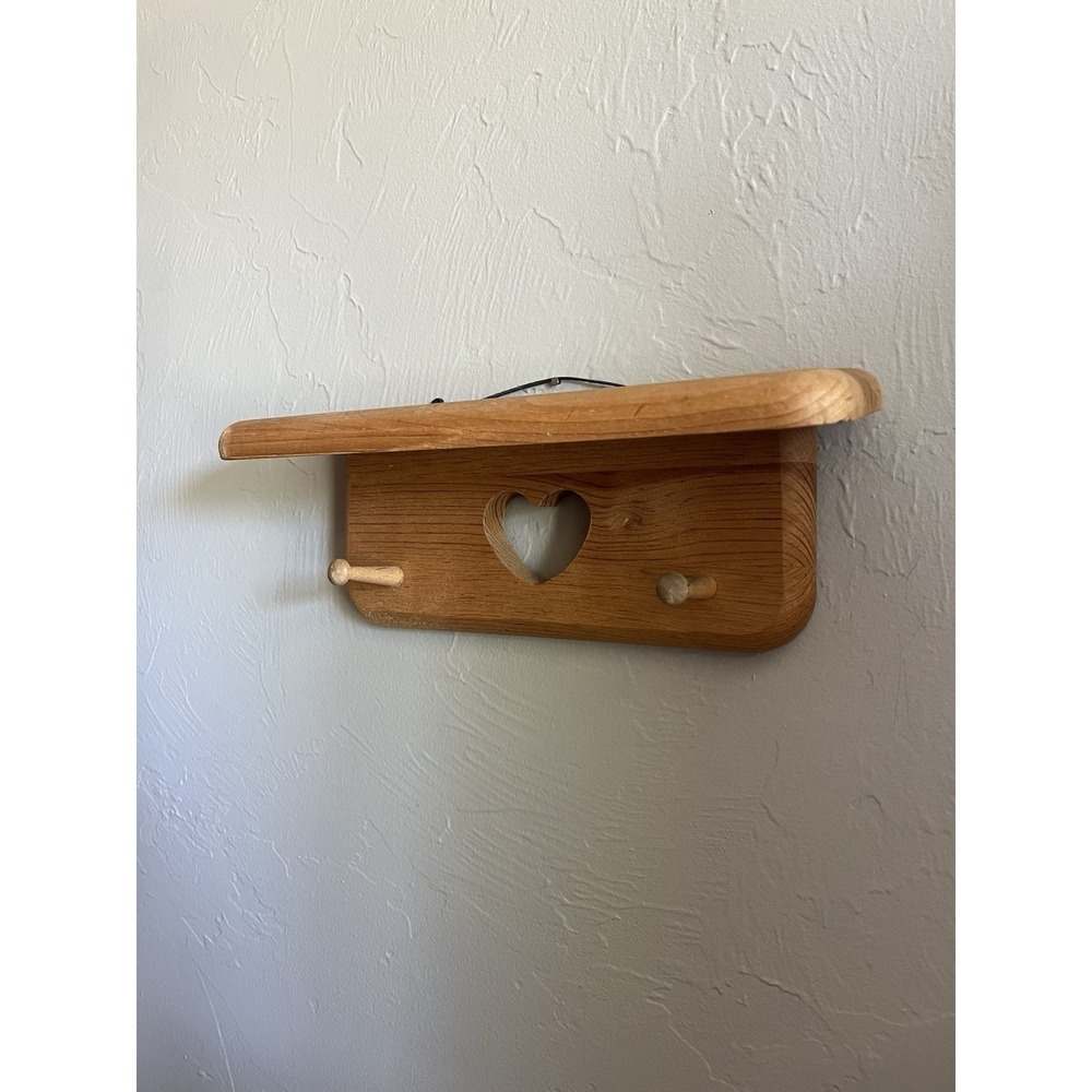 Heart Cut Out Wood Shelf Small Trinket Wall Hanging Peg Board Cottagecore Vtg - Picture 4 of 12